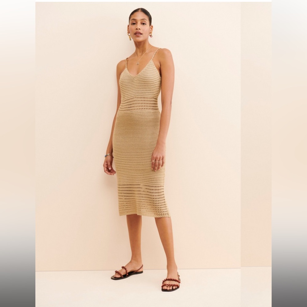 Beige crochet midi dress - Line and Dot brand.